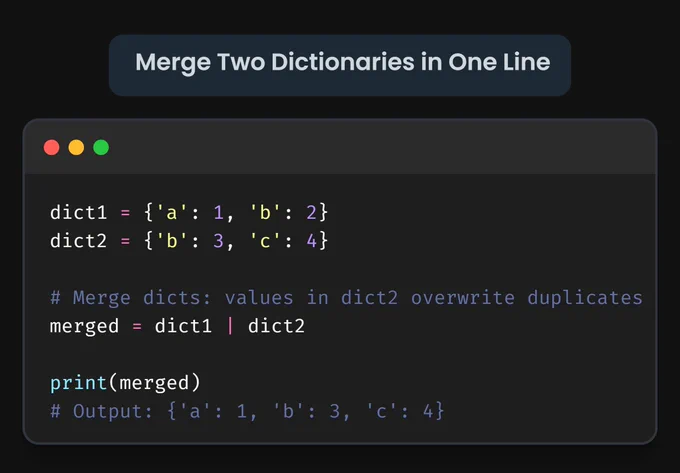 Python code to merge two dictionaries in one line