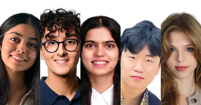 Headshots of: Aarav Kohli, Chloe Quine, Keerthi Pawar Mamidi, Vincent Qu and Vishwa Dave.