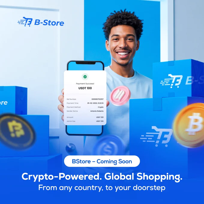 Your crypto.
Your shopping.
Your world.
🌍 Crypto-Powered. Global Shopping.

Shop from any country — delivered to your doorstep.
No banks. No borders. Just BStore.
🚀 Coming Soon

#BStore #ComingSoon #Ecommerce #CryptoCommerce #Crypto #Cryptocurrency #Blockchain