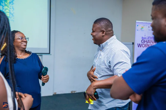 Dr Gillian Hammah, Afia Gyamera, and others are networking at the Ghana AI Workshops organised by Bridge Labs