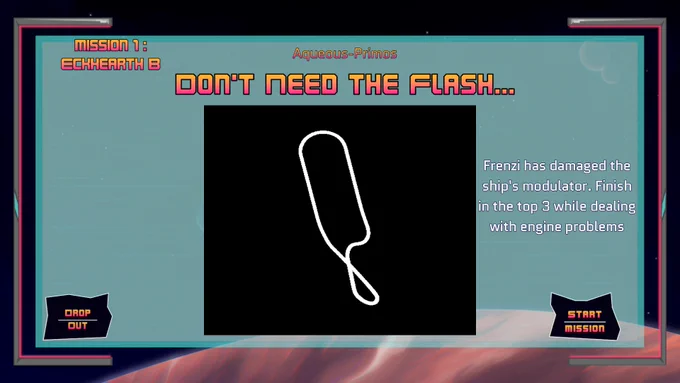 Velocity Loop Zero to Lightspeed in-game screen shot of Eckhearths mission #1 descritpion from the alpha build 
