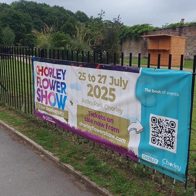 Banner for Chorley Flower Show on Astley Park 
