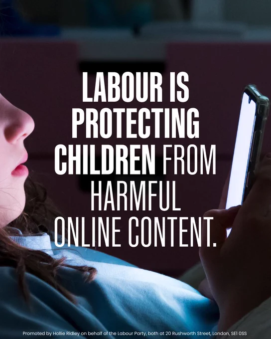 Image of child on phone. Text: Labour is protecting children from harmful online content.