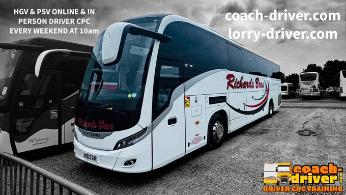 A Yutong coach in white Richards Bros livery
