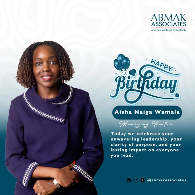 Birthday flyer celebrating Aisha Naiga Wamala, our Managing Partner at ABMAK Associates