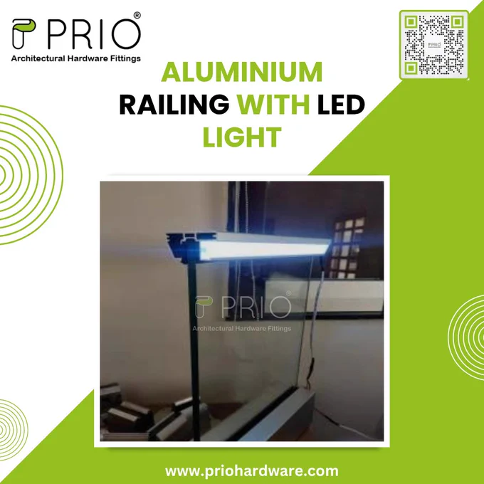 PRIO Aluminium railing with built-in LED light for modern architectural interiors.
