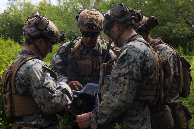 U.S. Marines with Fox Company, 2d Battalion, 6th Marine Regiment, 2d Marine Division,
examine a map during an air assault at Cutler, Maine, July 9, 2025. Atlantic Alliance
2025 (AA25) is the premier East Coast naval integration exercise, featuring over 25
U.S. Navy and Marine Corps units alongside Dutch naval forces and British Royal
Commandos. Spanning from North Carolina to Maine, AA25 will showcase a range of
dynamic events including force integration, air assault operations, bilateral
reconnaissance, naval strait transits, amphibious assault training, and a simulated war-
at-sea exercise. (U.S. Marine Corps photo by Lance Cpl. Alexandria Serrano)