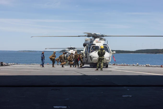 U.S. Marines with Fox Company, 2d Battalion, 6th Marine Regiment, 2d Marine Division,
board a Royal Netherlands Navy NH90 helicopter during exercise Atlantic Alliance 2025
(AA25) aboard the Rotterdam-class landing platform dock HNLMS Johan de Witt (L
801), July 9, 2025. AA25 is the premier East Coast naval integration exercise, featuring
over 25 U.S. Navy and Marine Corps units alongside Dutch naval forces and British
Royal Commandos. Spanning from North Carolina to Maine, AA25 will showcase a
range of dynamic events including force integration, air assault operations, bilateral
reconnaissance, naval strait transits, amphibious assault training and a simulated war-
at-sea exercise. (U.S. Marine Corps photo by Lance Cpl. Alexandria Serrano)