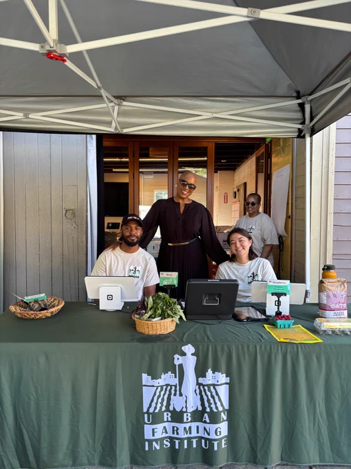 Rep. Ayanna Pressley shops local at the Urban Farming Institute. 