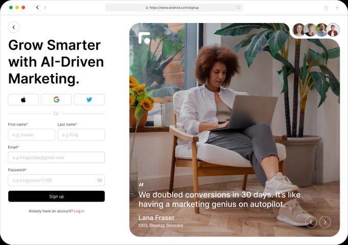 Sign up page
