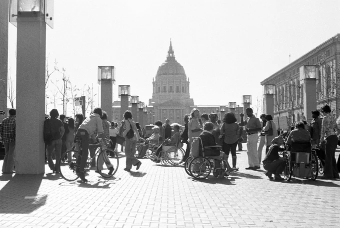 More than 500 people with disabilities and their allies attend an April 4, 1977 rally at the San Francisco Federal Building.

Image Credit: HolLynn D'Lil for the Paul K. Longmore Institute on Disability.