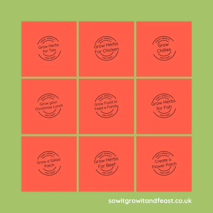 Our Sow It Grow It and Feast Seed & Support Packs.
Grow herbs for tea.
Grow herbs for chicken
Grow Chillies
Grow your Christmas Lunch
Grow Food to feed a family
Grow herbs for fish
Grow a Salad Patch
Grow Herbs for Beef
Grow a Flower Patch
www.sowitgrowitandfeast.co.uk