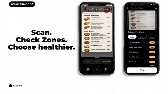 Restaurant's menu dish scan by Health Tick: Behavioural Science weight loss program