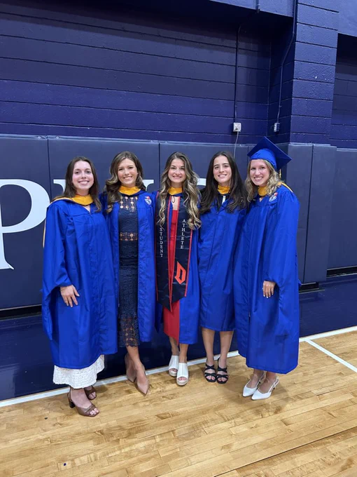 Track & field graduates wearing caps and gowns