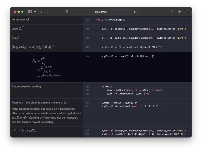 The annotated code. Click on math symbols or identifiers to highlight them.
