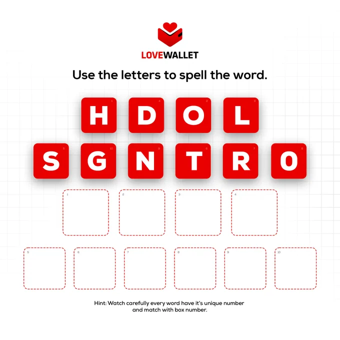 🧩 Use the letters to spell the word, guess it right & comment below ⬇️

#LoveWallet #DownloadNow #CryptoWallet #Crypto #CommentBelow 