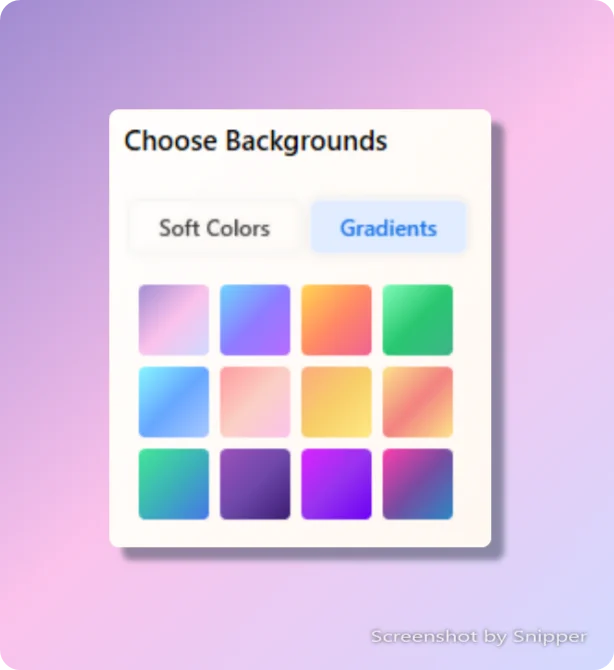 🎨 Left panel – choose from beautiful flat colors or 3-color gradients.