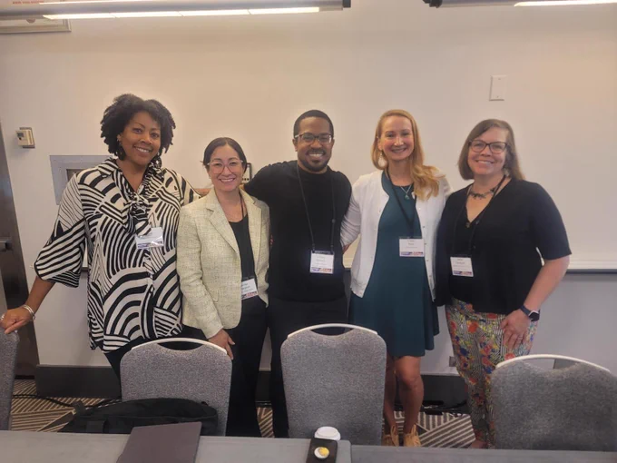 Pictured left to right:
Presider/Session Organizer:
Shirley A. Jackson, Portland State University

Panelists:
•	Jennifer Elena Cossyleon, University of California Merced
•	Anthony James Williams, The Spencer Foundation
•	Kristen M. Budd, Miami University
•	Darcie Vandegrift, Metropolitan Council of the Twin Cities

ASA 2025 Chicago - Sat, 8/9: 10-11:30AM CST for Sociological Practices and Public Sociology (SPPS) Invited Session: "How did they get that job?": Sociologists Engaged in Work Outside Academia (20465, viewable in online program). 