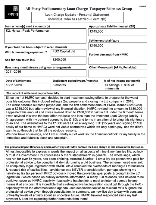 This is an example of a Loan Charge Impact statement taken as evidence by the Loan Charge and Taxpayer Fairness Group AAP. These statements highlight the true impact of the Loan Charge on families and individuals and how that differs from what is reported by HMRC

Work for HMRC? Sick of the slaughter? Help us. Follow the link below:

https://www.hmrcloancharge.info/hmrc-whistleblower-portal/

To see a proposed solution to the mess visit:

https://www.loanchargeresolution.co.uk/wp-content/uploads/2024/08/Letter-to-Exchequer-Secretary-to-the-Treasury-about-the-Loan-Charge-August-2024.pdf


We understand that those affected may be having a tough time right now, especially given the disappointing announcement from the Government. If this is you please seek help. We attach contact details for Samaritans.
#LoanChargeScandal 
 
https://www.samaritans.org
Call: 116 123