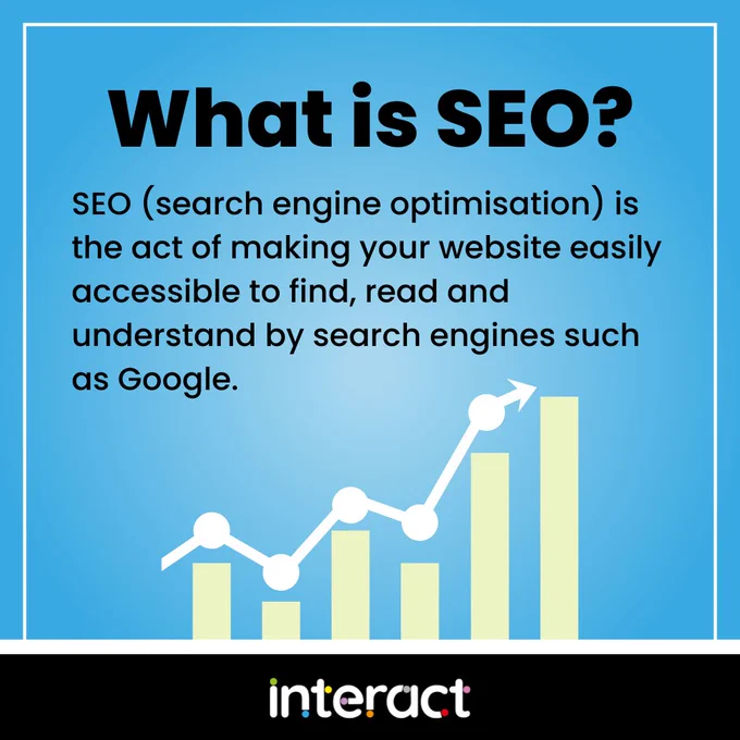 Text: "What is SEO?

SEO (search engine optimisation) is the act of making your website easily accessible to find, read and understand by search engines such as Google."
