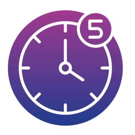 A clock face showing 5-minutes of time.