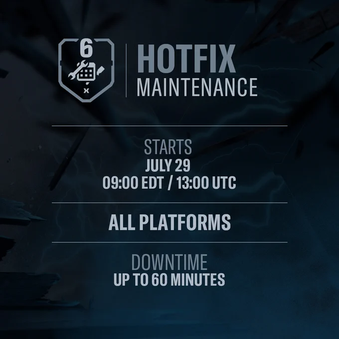 Hotfix Maintenance

July 29th
09:00 EDT / 13:00 UTC 
All Platforms
Downtime up to 60 mins