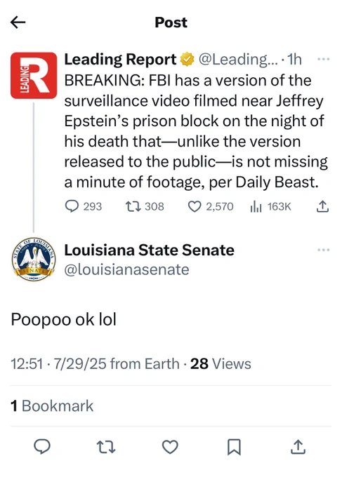 A Twitter exchange between Leading Report and the Louisiana State Senate