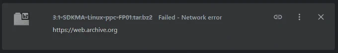 A screenshot of a failed download in Chromium with "Network error".