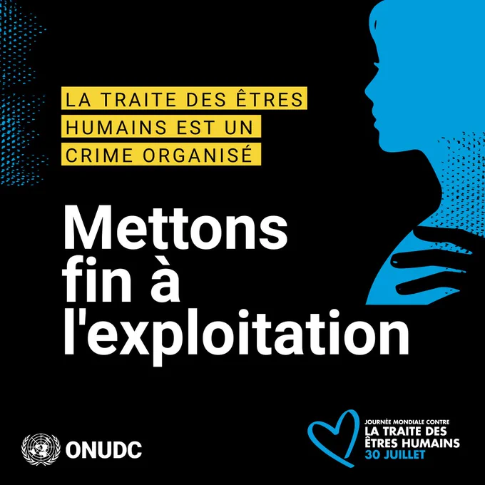 Carte de citation pour la Journée mondiale contre la traite des êtres humains 

Texte à l’écran : La traite des êtres humains est un crime organisé 

Mettons fin à l’exploitation