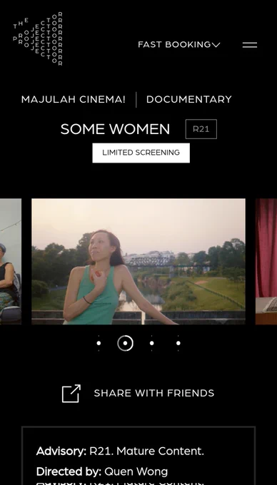 screenshot of a film listing by The Projector, featuring Some Women by Quen Wong. the film is rated in Singapore as R21 for mature content. it has a limited screening.