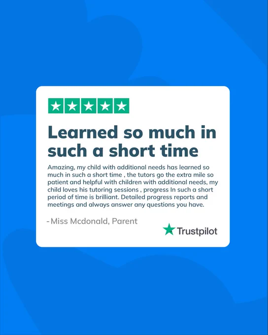 Trustpilot review from a parent highlighting progress made with Explore Learning.