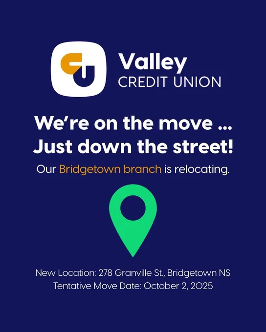 Valley Credit Union relocation of Bridgetown NS Branch in October 2025