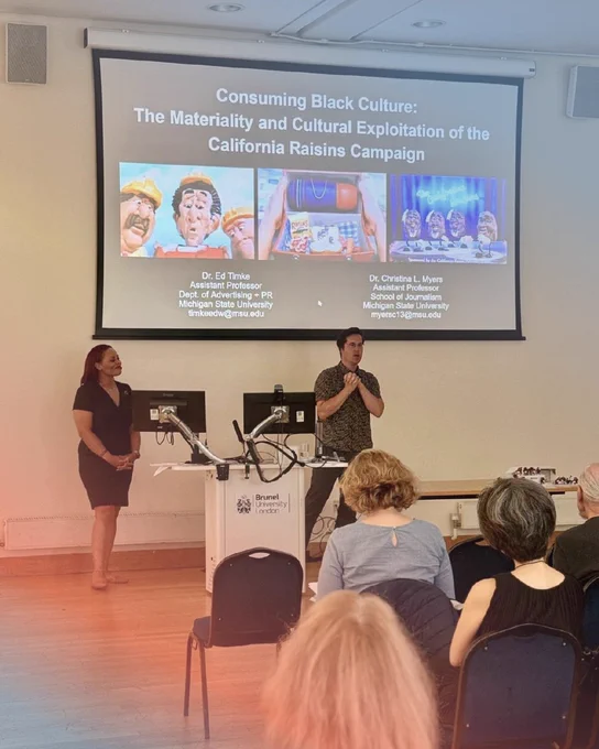 Photo of ComArtSci faculty Ed Timke and Christina L. Myers presenting their research at the 22nd Biennial Conference on Historical Analysis and Research in Marketing (CHARM)