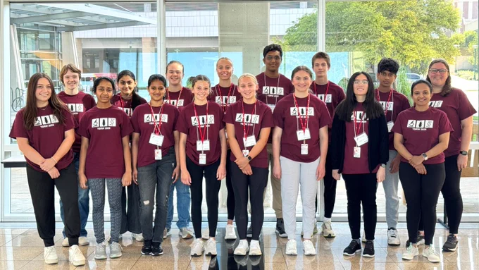 12 middle and high school students with 4 staff members taking part in Young Scientist Research Workshop
