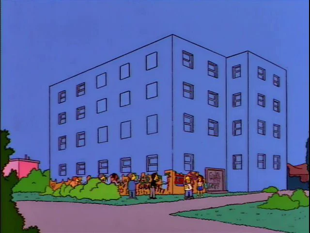 Screenshot from The Simpsons of a building painted a beautiful sky blue
Bsky: https://bsky.app/profile/talksimpsonspod.bsky.social
IG: https://www.instagram.com/talksimpsonspod