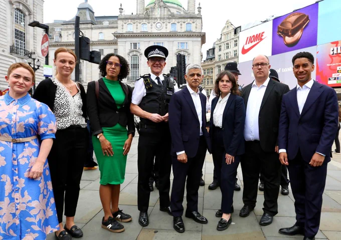 Mayor of London, Sadiq Khan among representatives and officers in West End.