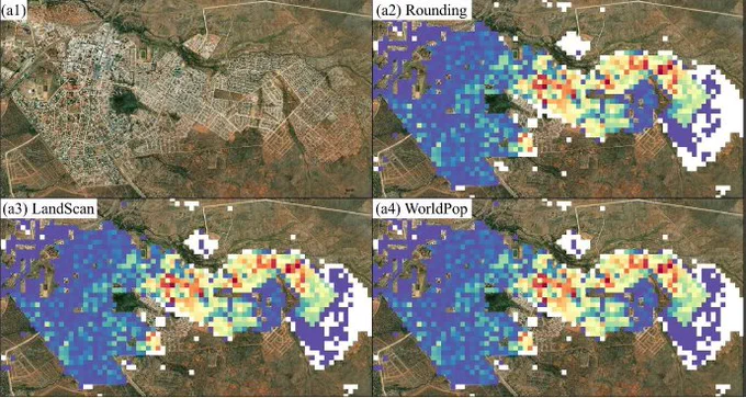 Graphic map comparing different methods of integerisation.