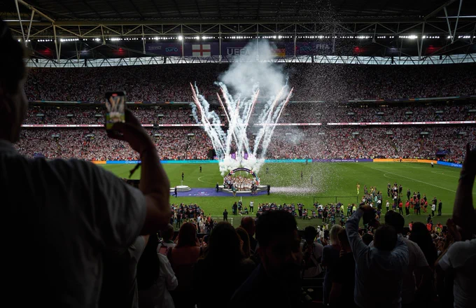 The Lionesses celebrate becoming European Champions at Wembley Stadium in 2022.