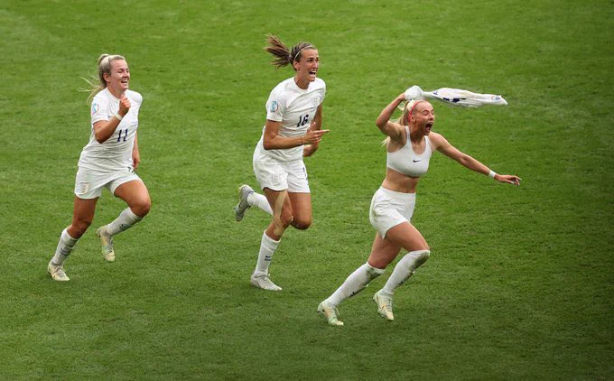 The Lionesses celebrate becoming European Champions at Wembley Stadium in 2022.