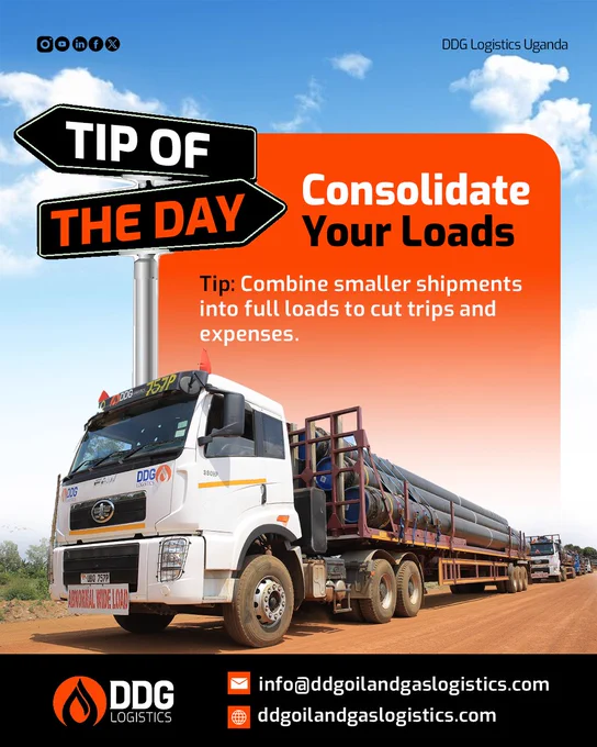 Our 'Tip of the Day' at @DDGLogisticsUganda is all about load consolidation. 🚚 Ship smarter by combining smaller items into full loads. Get in touch for seamless transport solutions!

#LogisticsSolutions #LogisticsUganda #CargoExperts #DDGLogisticsUganda

