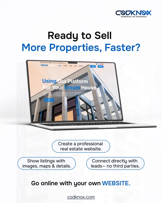 Custom real estate website by CodKnox featuring property listings, map integration, lead forms, and a clean professional design for faster deal closures.