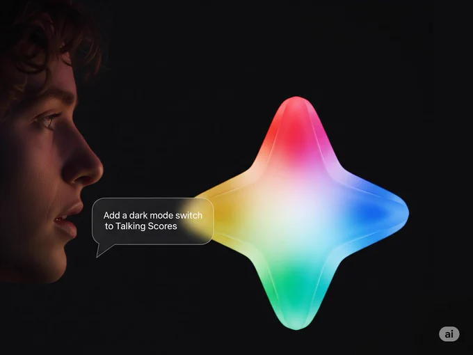 Post author asking Gemini to add a dark mode switch to Talking Scores
