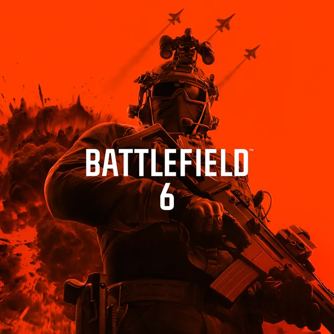 Cover art for the Battlefield 6 Phantom Edition showing a single soldier in front of a fiery explosion with three jets flying overhead.