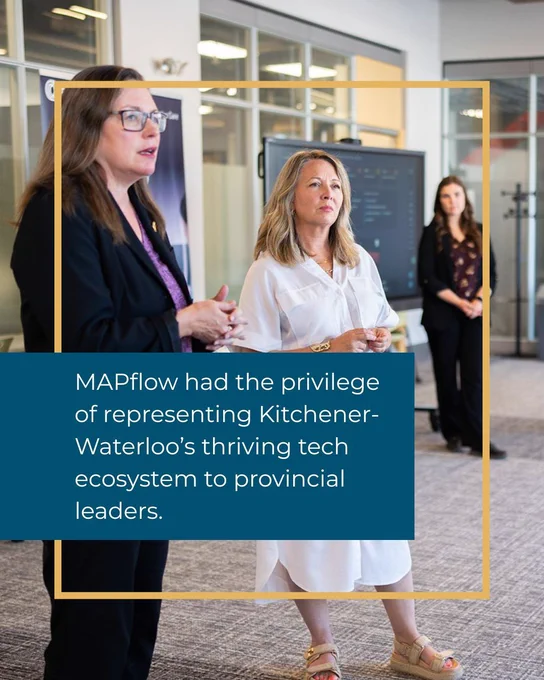 Catherine Fife and Marit Stiles, Ontario government leaders, listening to Dr.Nardine Nakhla discuss MAPflow