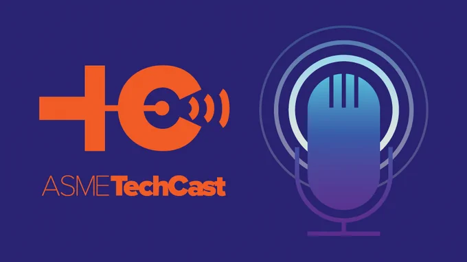 Graphic featuring the ASME TechCast logo with a stylized microphone and sound waves on a blue background.