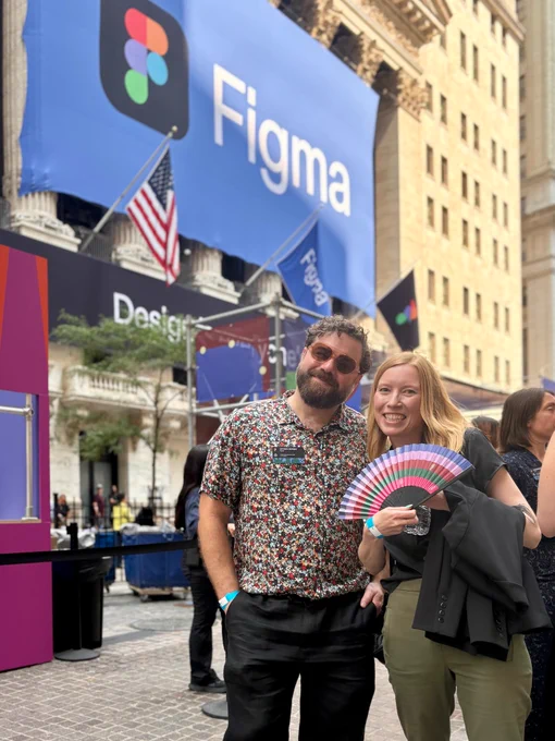 Anthony DiSpezio and I in front of the NYSE with a Figma banner in the background 