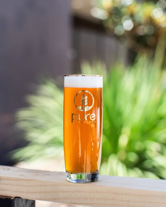 LODGEBIËR Vienna-Style Lager on picnic tables at Pure Project Miramar in San Diego California
