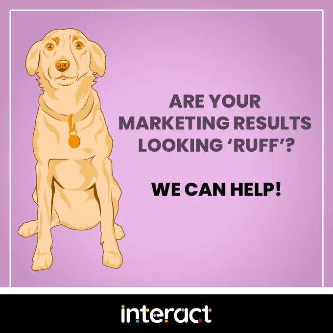 Illustration of Debbie the dog with the text: "Are your marketing results looking ruff? We can help!"