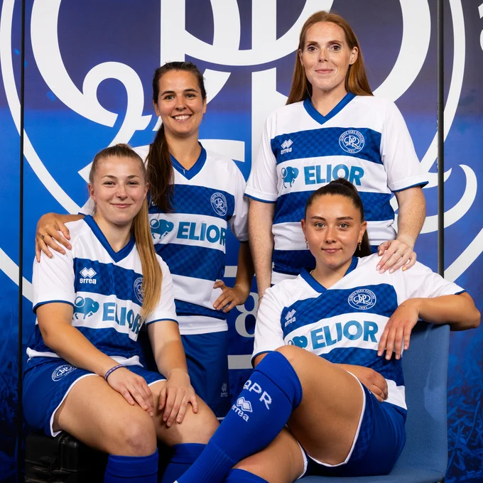 QPR FC Women modelling the new 2025/26 home kit.