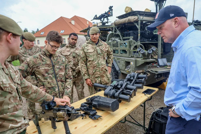  U.S. Amb to NATO Matthew G. Whitaker observing latest counter-drone gear